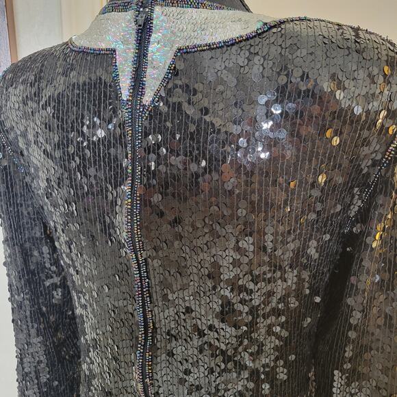 VTG Hina Trading Co. Silk Sequin Beaded Irredescent Long Sleeve Formal Blouse✨️M - Picture 14 of 16